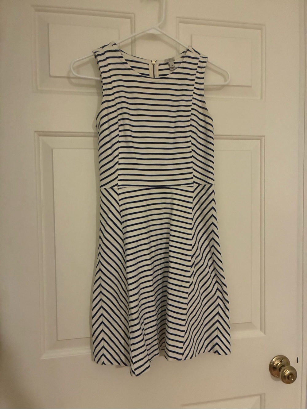 Navy and White Fit and Flair Dress with Back Zipper